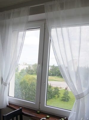 firany lniane z bawełnianą koronką